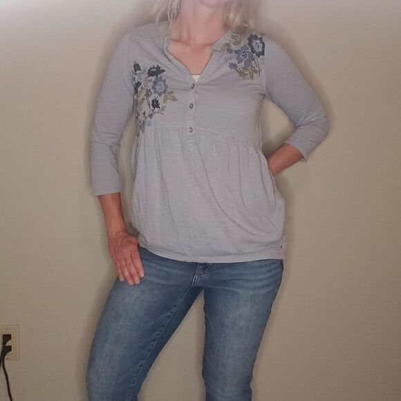 Eddie Bauer lightweight cotton size XS floral embroidered long sleeve front pepl - Picture 4 of 7